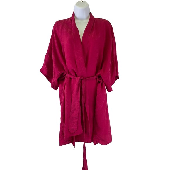 delicates Other - Delicates Vintage Silk Robe Pink Kimono Short Tie Belt Lightweight Brocade Large